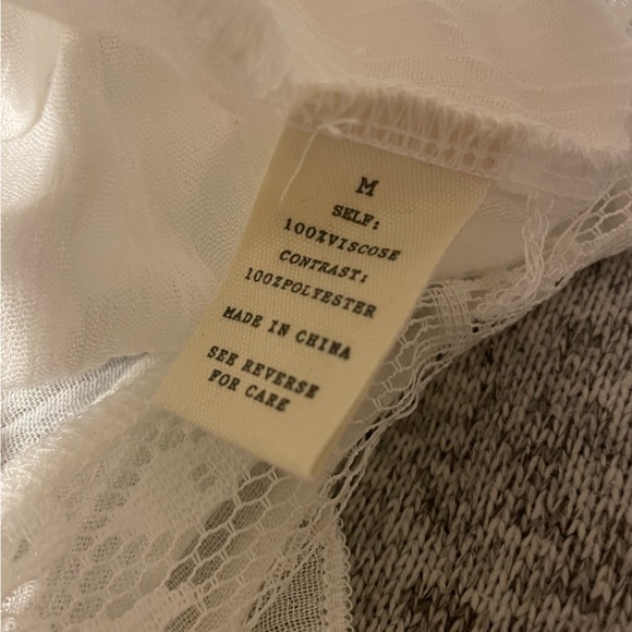 White Floral Lace Blue Embroidered Peasant Top - Picture 5 of 5